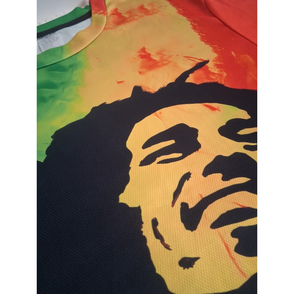 Bob Marley Rasta Graphic T-Shirt Mens Large Green Yellow Red AOP Colorblock Tee - Picture 3 of 7